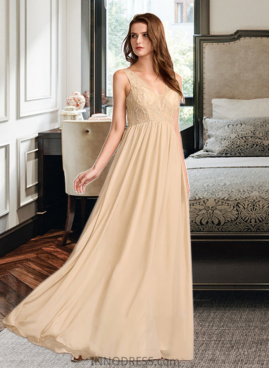 Saniya A-Line V-neck Floor-Length Bridesmaid Dress With Sequins DPP0013291