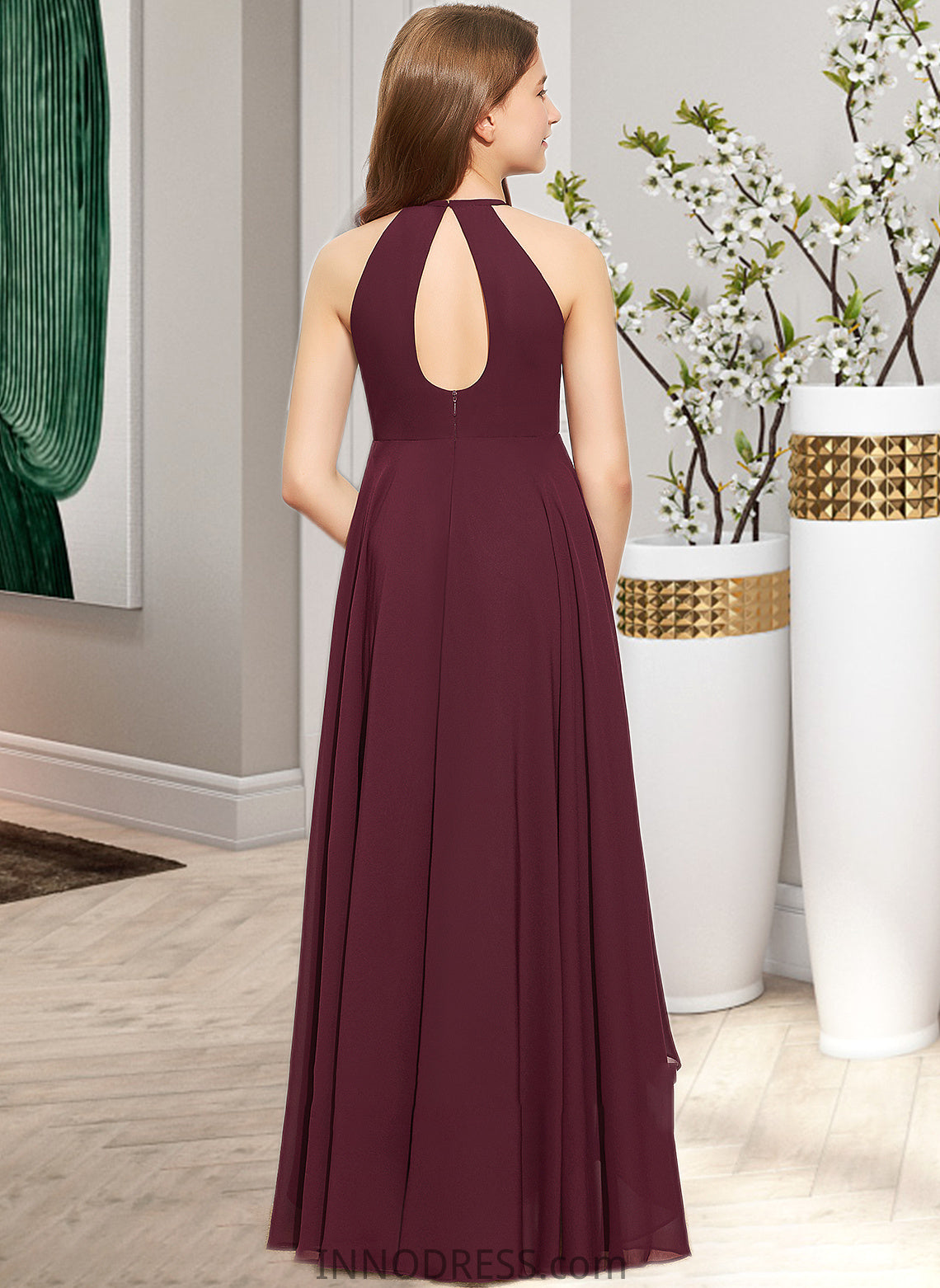 Helena A-Line Scoop Neck Asymmetrical Chiffon Junior Bridesmaid Dress With Ruffle DPP0013306