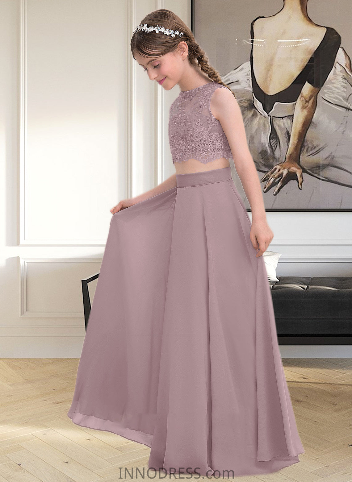 Jade A-Line Scoop Neck Floor-Length Chiffon Junior Bridesmaid Dress DPP0013316