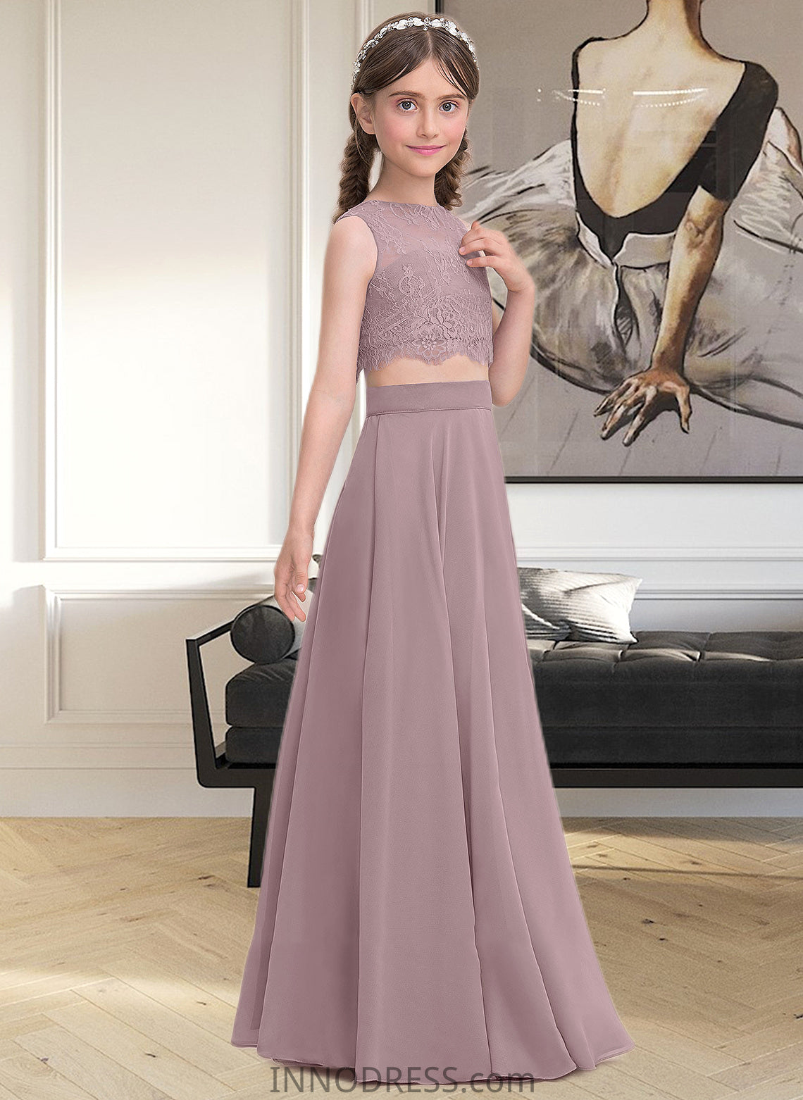 Jade A-Line Scoop Neck Floor-Length Chiffon Junior Bridesmaid Dress DPP0013316