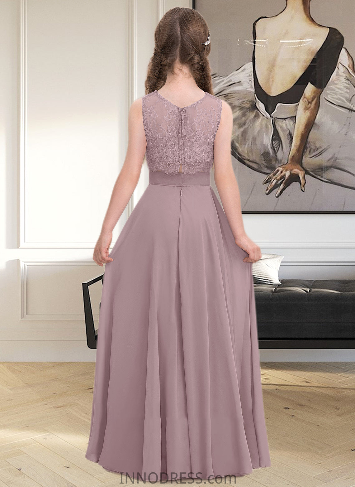 Jade A-Line Scoop Neck Floor-Length Chiffon Junior Bridesmaid Dress DPP0013316