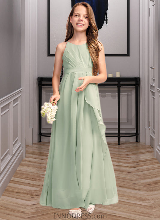 Maribel A-Line Scoop Neck Floor-Length Chiffon Junior Bridesmaid Dress With Cascading Ruffles DPP0013318