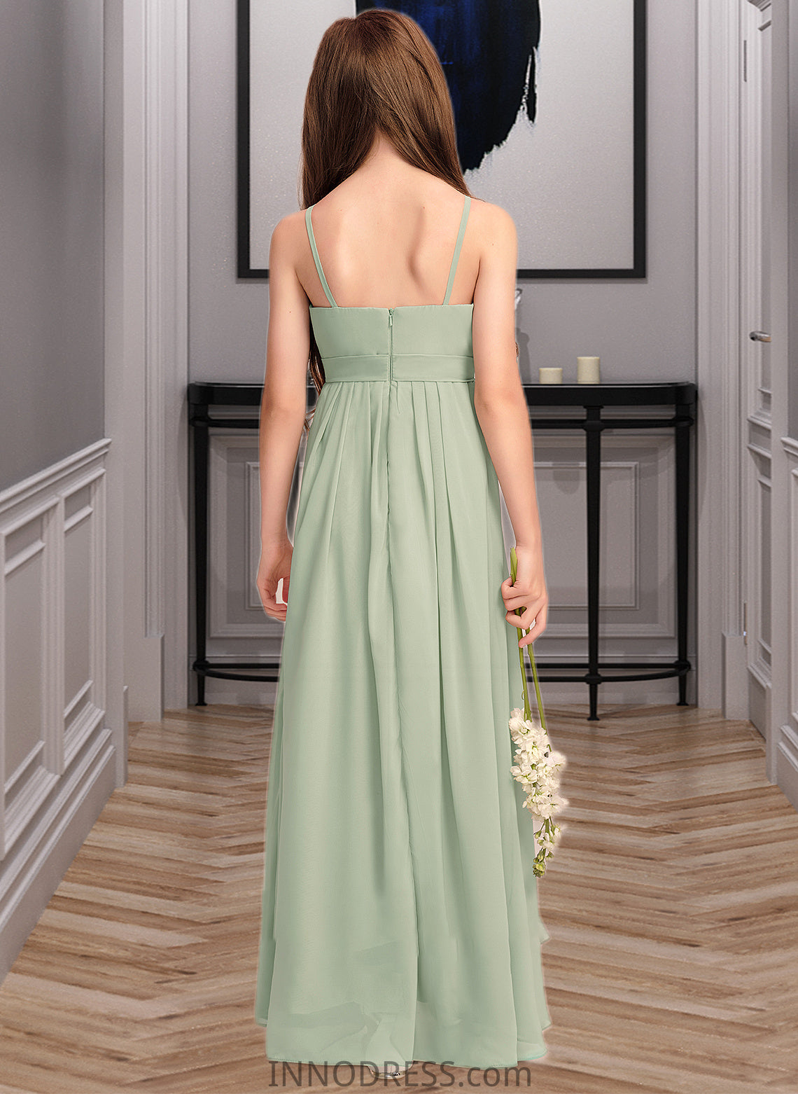 Maribel A-Line Scoop Neck Floor-Length Chiffon Junior Bridesmaid Dress With Cascading Ruffles DPP0013318