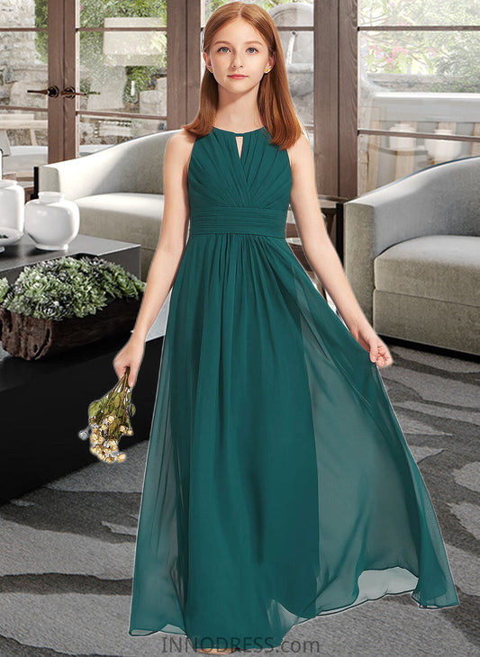 Karen A-Line Scoop Neck Floor-Length Chiffon Junior Bridesmaid Dress With Ruffle DPP0013320