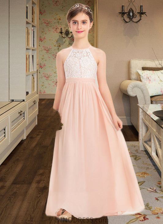 Leyla A-Line Scoop Neck Floor-Length Chiffon Lace Junior Bridesmaid Dress DPP0013321