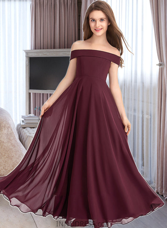 Adalyn A-Line Off-the-Shoulder Floor-Length Chiffon Junior Bridesmaid Dress DPP0013323