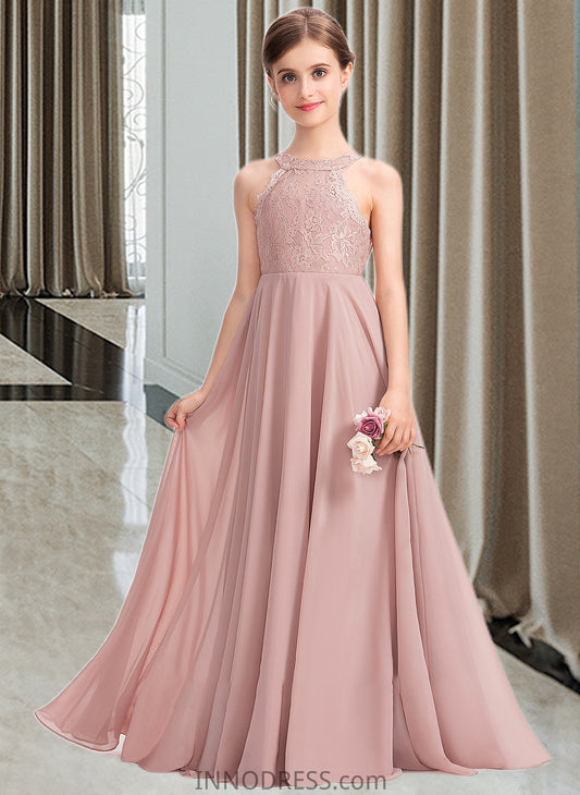 Cherish A-Line Scoop Neck Floor-Length Chiffon Lace Junior Bridesmaid Dress DPP0013324