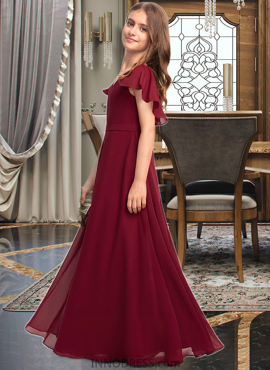 Lexie A-Line V-neck Floor-Length Chiffon Junior Bridesmaid Dress With Cascading Ruffles DPP0013327