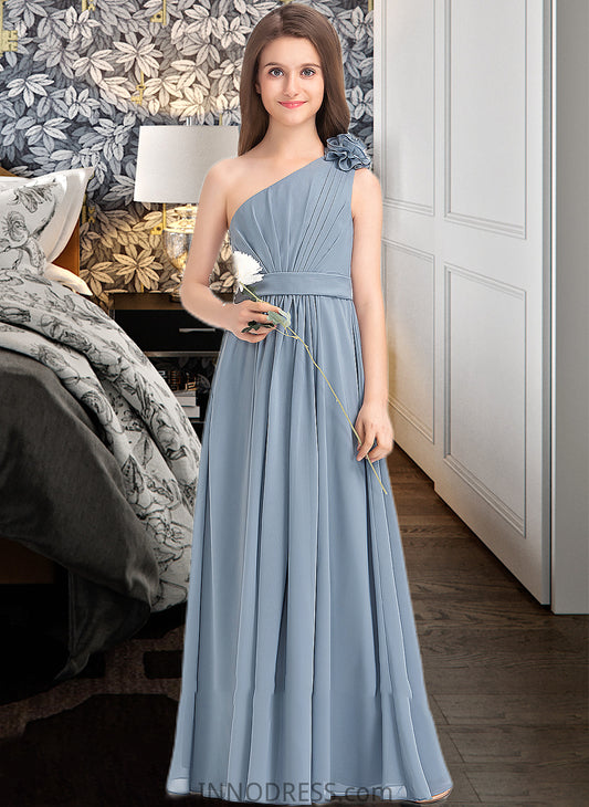 Iliana A-Line One-Shoulder Floor-Length Chiffon Junior Bridesmaid Dress With Ruffle Flower(s) DPP0013332