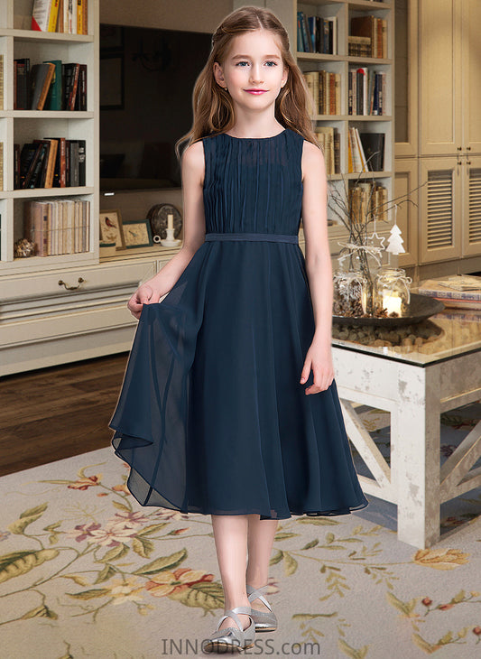 Heidy A-Line Scoop Neck Tea-Length Chiffon Junior Bridesmaid Dress With Ruffle DPP0013362