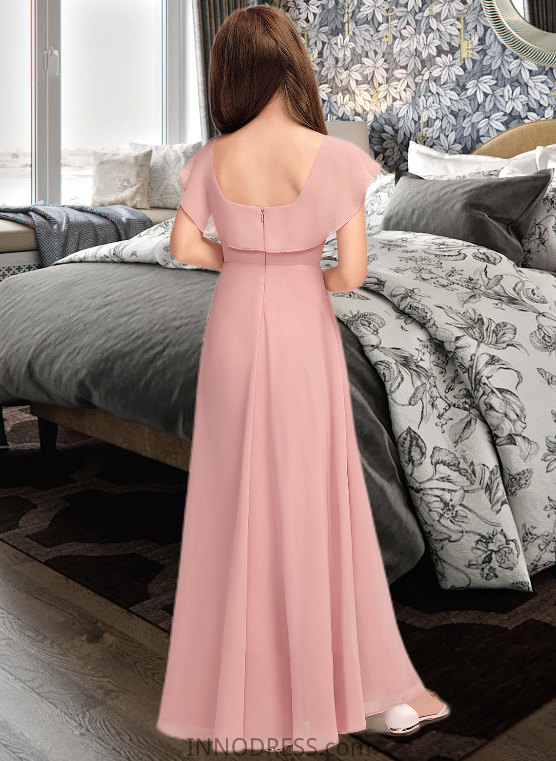 Abbigail A-Line Scoop Neck Floor-Length Chiffon Junior Bridesmaid Dress With Cascading Ruffles DPP0013382