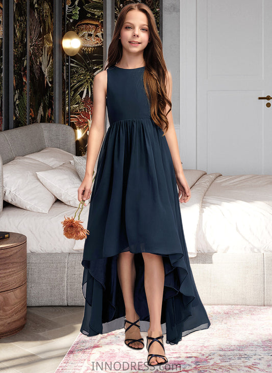 Rachael A-Line Scoop Neck Asymmetrical Chiffon Junior Bridesmaid Dress DPP0013384