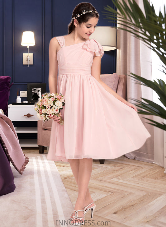 Prudence A-Line V-neck Knee-Length Chiffon Junior Bridesmaid Dress With Cascading Ruffles DPP0013386