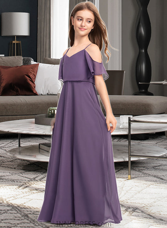 Robin A-Line V-neck Floor-Length Chiffon Junior Bridesmaid Dress DPP0013390