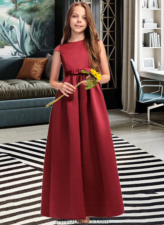 Carlie A-Line Scoop Neck Floor-Length Satin Junior Bridesmaid Dress With Bow(s) Pockets DPP0013391