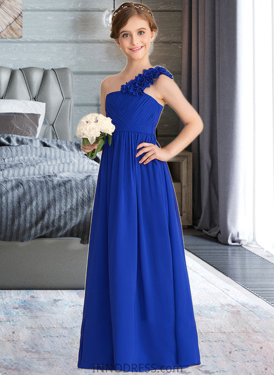 Tara A-Line One-Shoulder Floor-Length Chiffon Junior Bridesmaid Dress With Ruffle Flower(s) DPP0013393