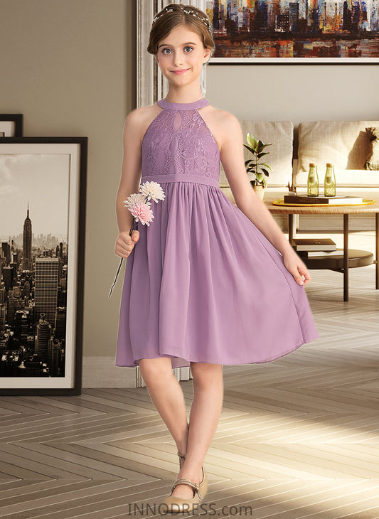 Geraldine A-Line Scoop Neck Knee-Length Chiffon Lace Junior Bridesmaid Dress DPP0013401