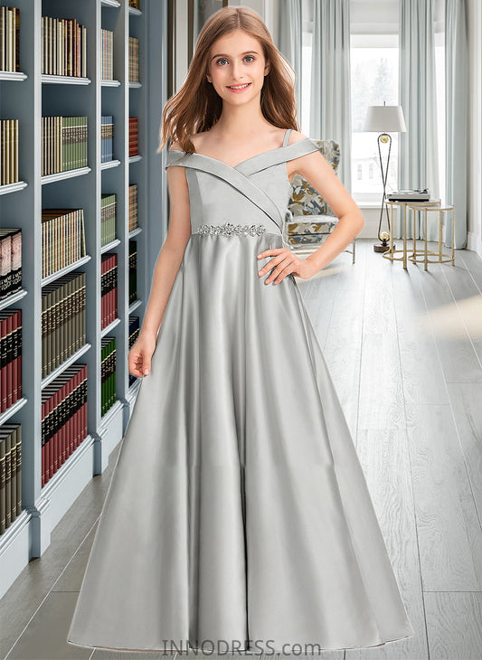 Shiloh Ball-Gown/Princess Off-the-Shoulder Floor-Length Satin Junior Bridesmaid Dress DPP0013404