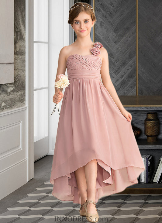 Maci A-Line One-Shoulder Asymmetrical Chiffon Junior Bridesmaid Dress With Ruffle Flower(s) Bow(s) DPP0013410