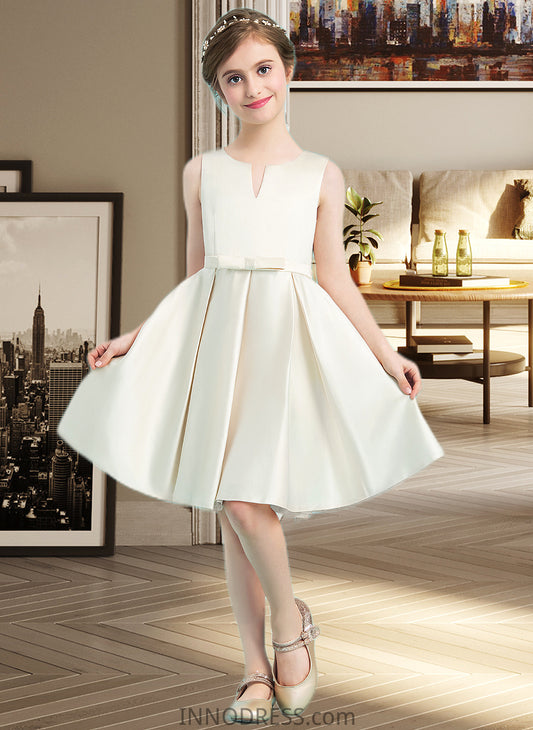 Jane A-Line Scoop Neck Knee-Length Satin Junior Bridesmaid Dress With Bow(s) DPP0013411