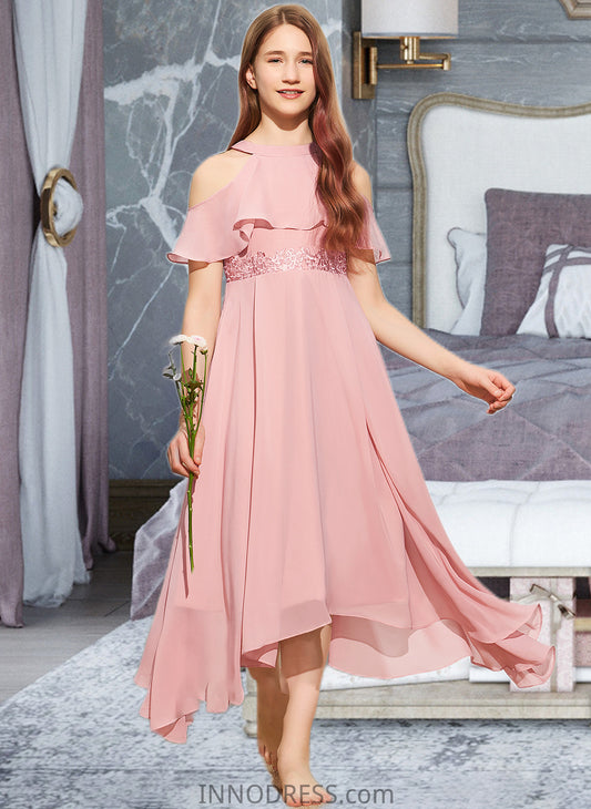 Aria A-Line Scoop Neck Tea-Length Chiffon Lace Junior Bridesmaid Dress DPP0013414