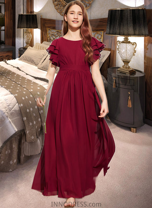 Emmalee A-Line Scoop Neck Floor-Length Chiffon Junior Bridesmaid Dress With Cascading Ruffles DPP0013417