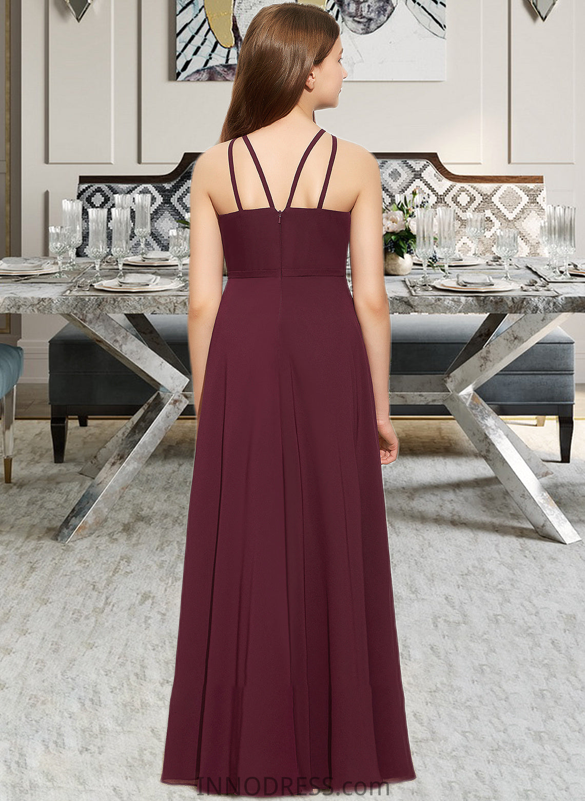 Brisa A-Line Scoop Neck Floor-Length Chiffon Junior Bridesmaid Dress DPP0013418