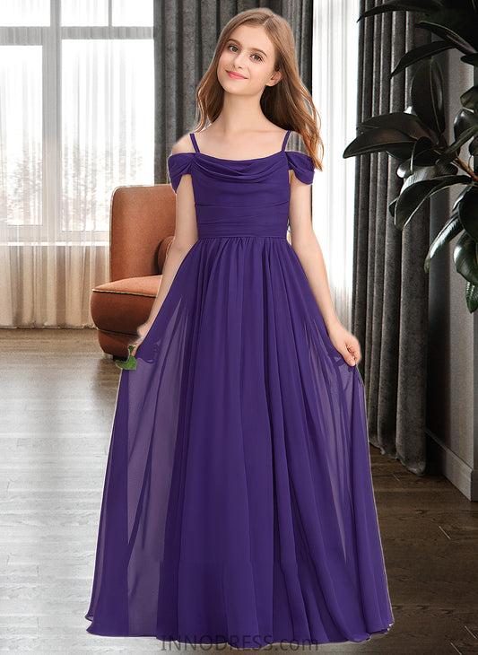 Jazlyn A-Line Off-the-Shoulder Floor-Length Chiffon Junior Bridesmaid Dress With Ruffle DPP0013421