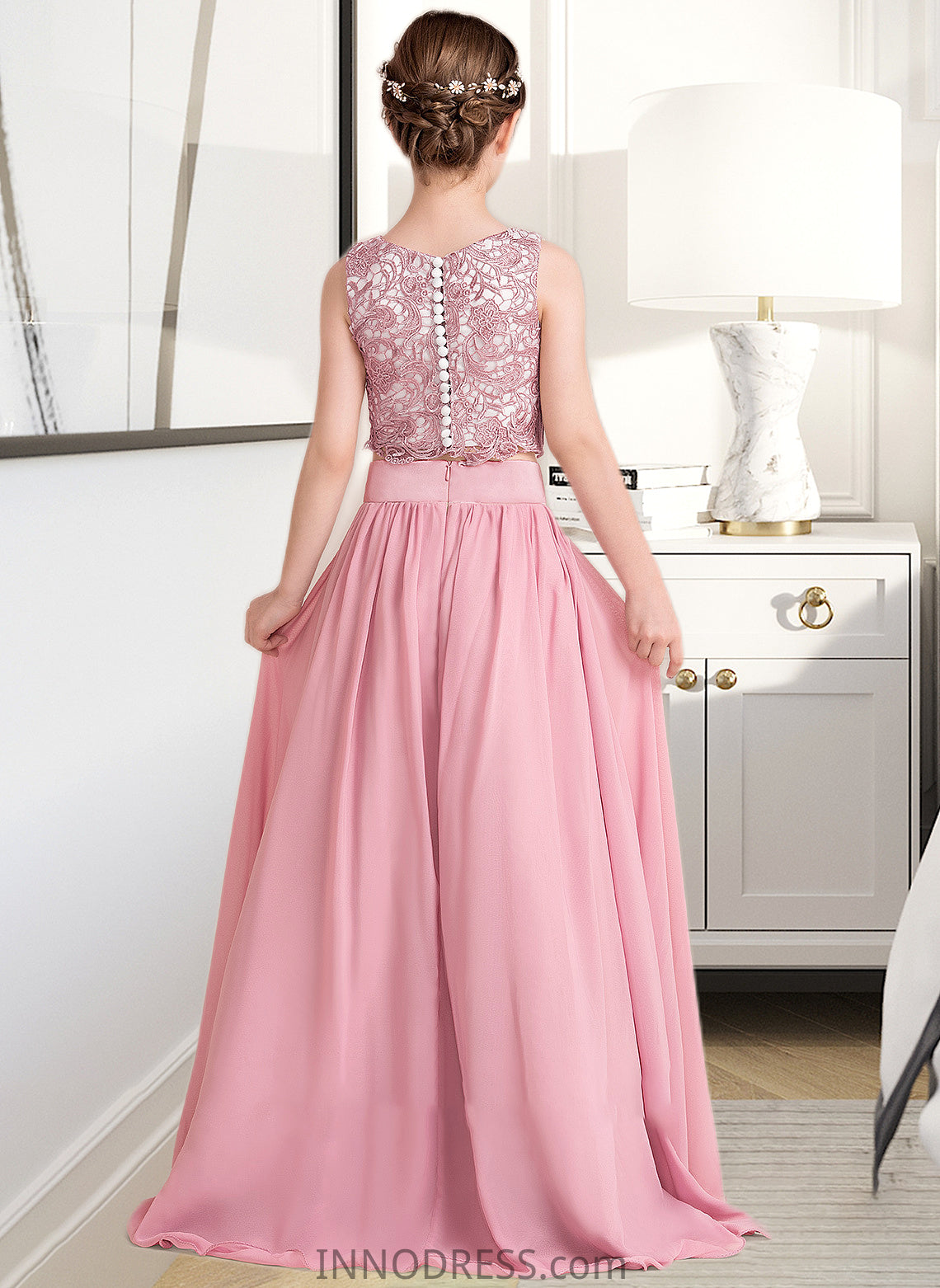 Dulce A-LineScoopNeckFloor-LengthChiffonJuniorBridesmaidDress#130498 DPP0013424