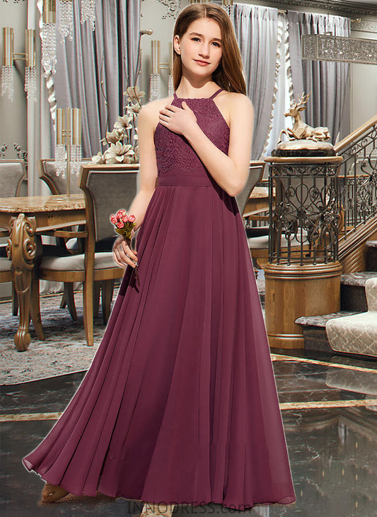 Kenley A-Line Square Neckline Floor-Length Chiffon Lace Junior Bridesmaid Dress DPP0013434