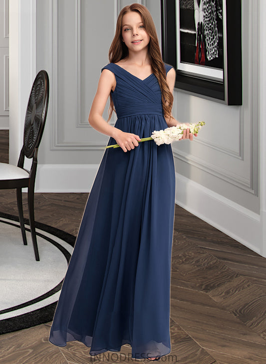 Esme A-Line Off-the-Shoulder Floor-Length Chiffon Junior Bridesmaid Dress With Ruffles DPP0013436