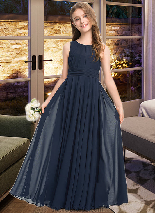 Nia A-Line Scoop Neck Floor-Length Chiffon Junior Bridesmaid Dress With Ruffle DPP0013441