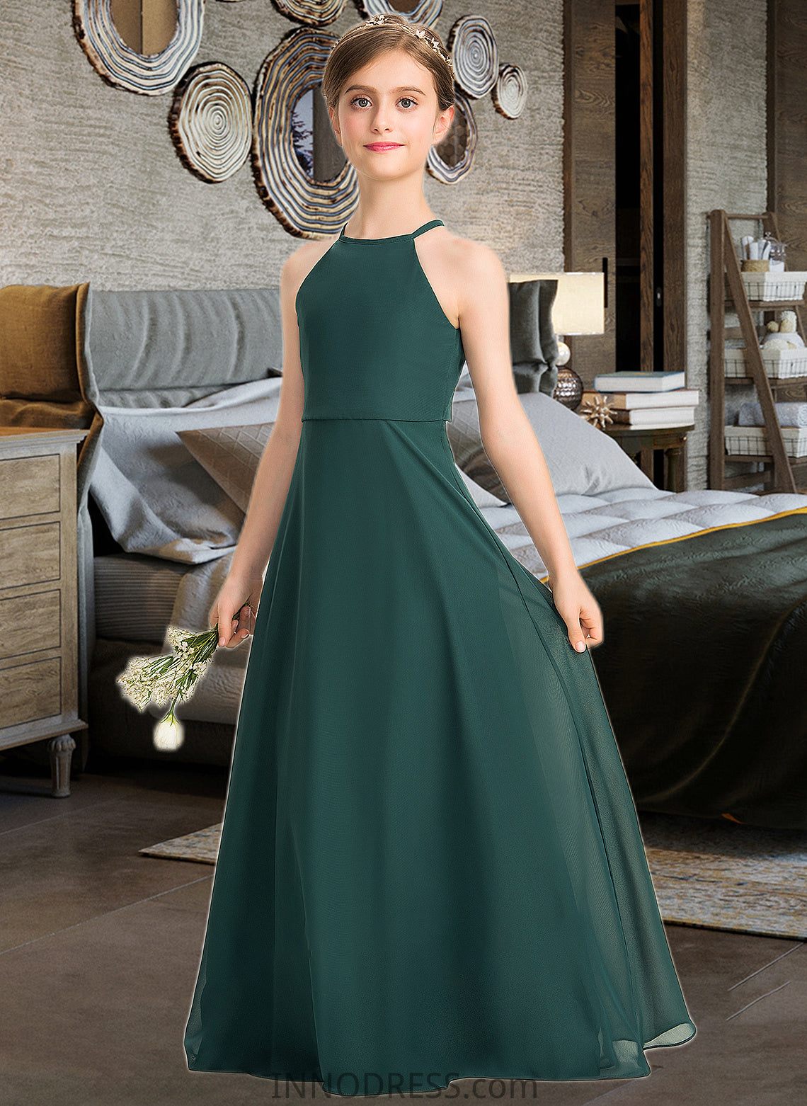 Mariam A-Line Scoop Neck Floor-Length Chiffon Junior Bridesmaid Dress DPP0013442