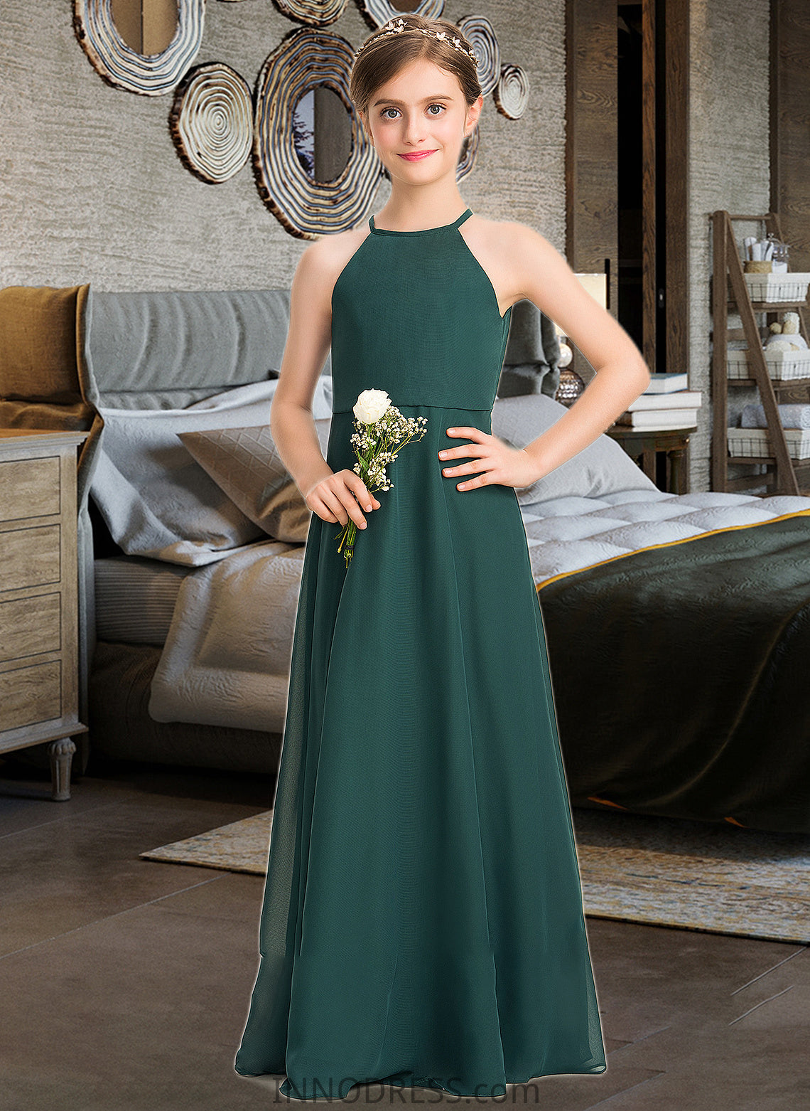 Mariam A-Line Scoop Neck Floor-Length Chiffon Junior Bridesmaid Dress DPP0013442