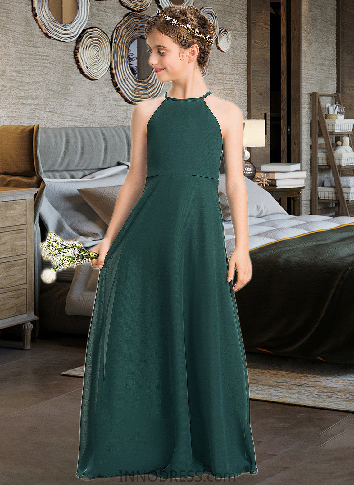 Mariam A-Line Scoop Neck Floor-Length Chiffon Junior Bridesmaid Dress DPP0013442