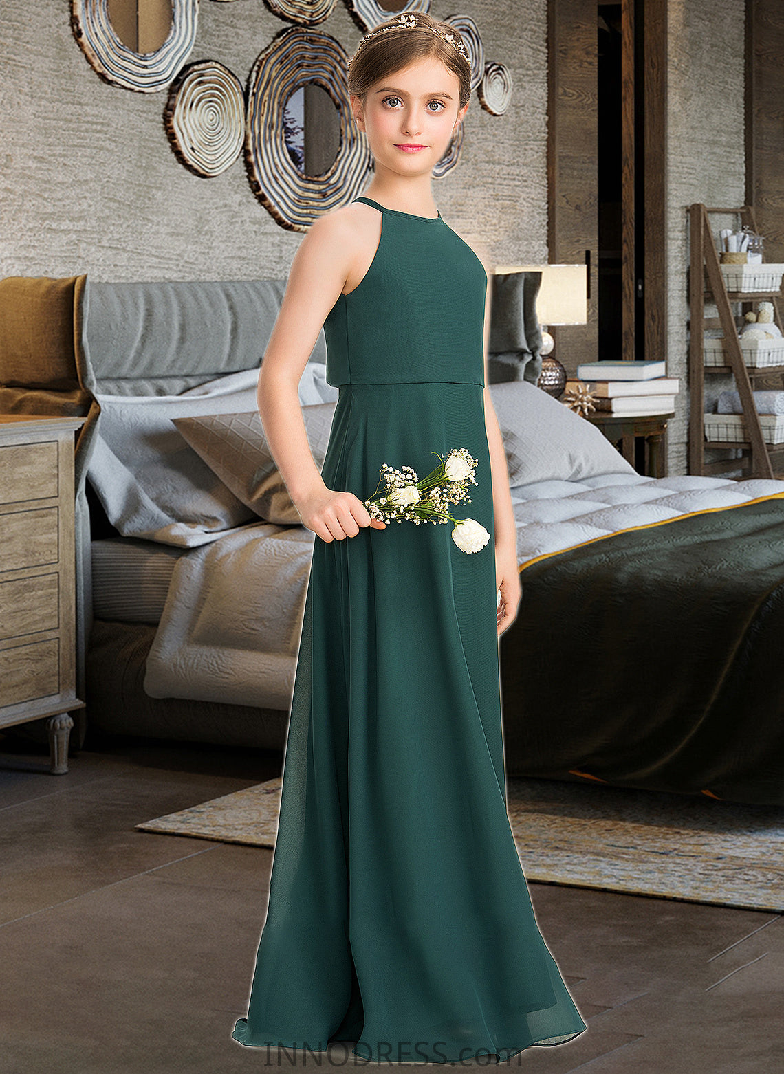 Mariam A-Line Scoop Neck Floor-Length Chiffon Junior Bridesmaid Dress DPP0013442