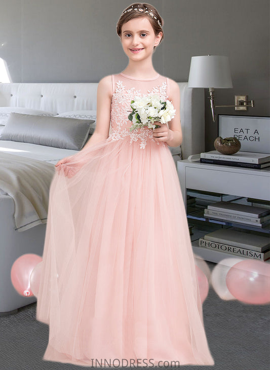 Jenna A-Line Scoop Neck Floor-Length Tulle Junior Bridesmaid Dress With Beading Sequins DPP0013444