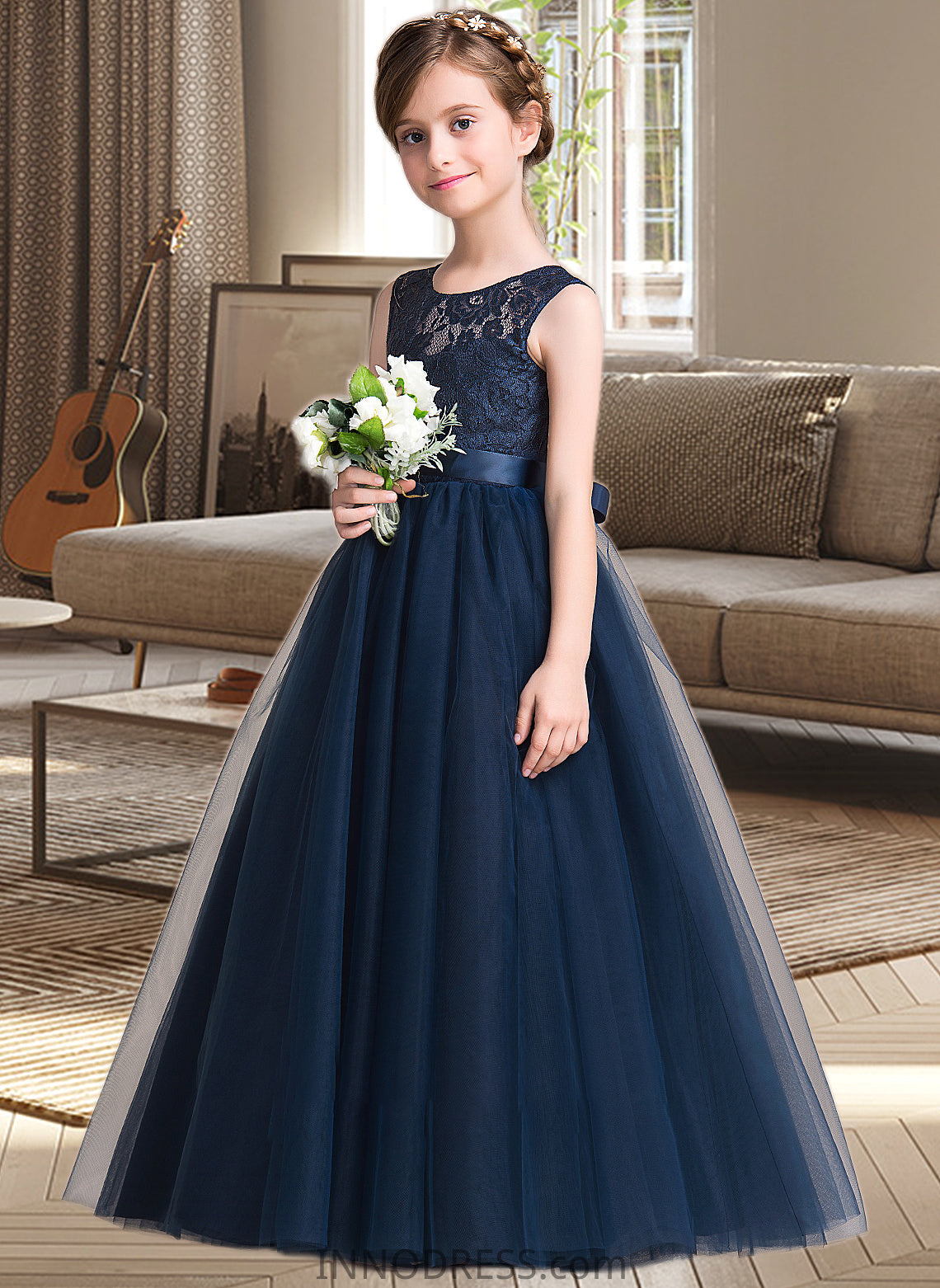 Kianna Ball-Gown/PrincessScoopNeckFloor-LengthTulleJuniorBridesmaidDressWithSash#126265 DPP0013449