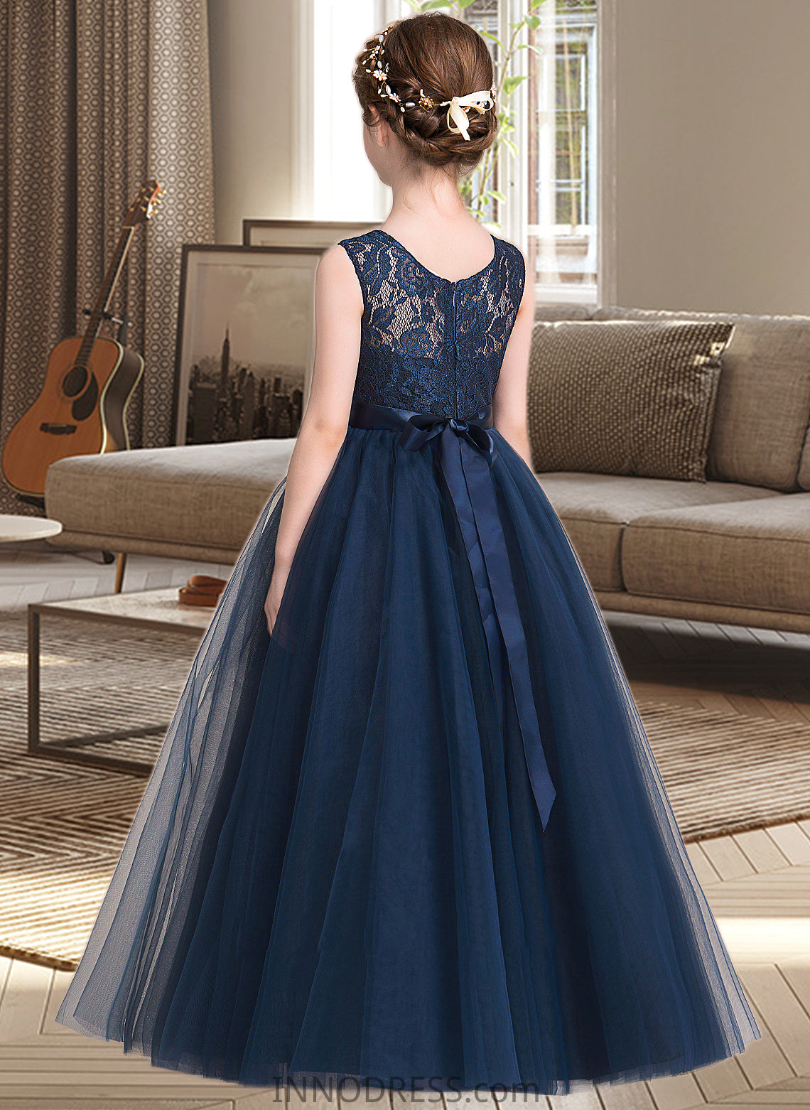 Kianna Ball-Gown/PrincessScoopNeckFloor-LengthTulleJuniorBridesmaidDressWithSash#126265 DPP0013449