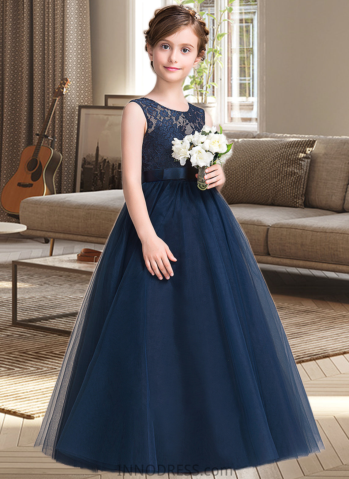 Kianna Ball-Gown/PrincessScoopNeckFloor-LengthTulleJuniorBridesmaidDressWithSash#126265 DPP0013449