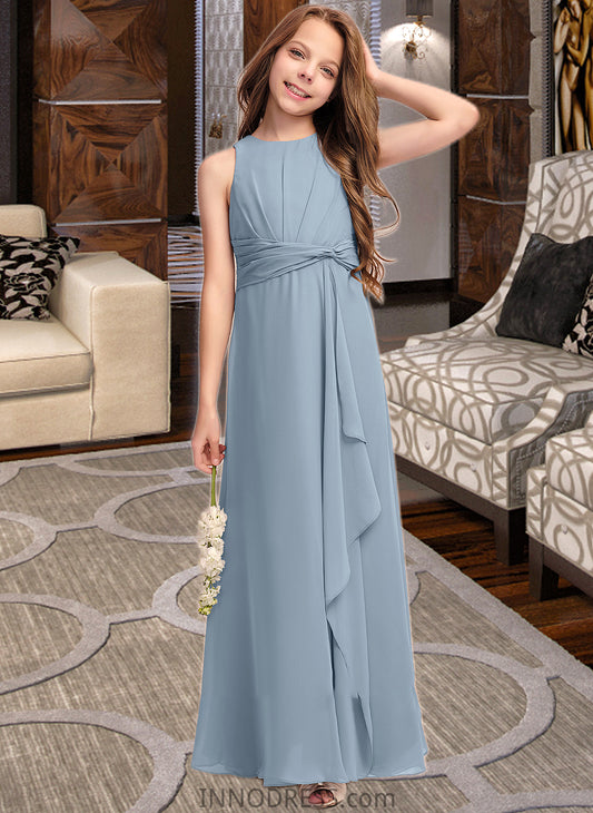 Iris A-Line Scoop Neck Floor-Length Chiffon Junior Bridesmaid Dress With Cascading Ruffles DPP0013450