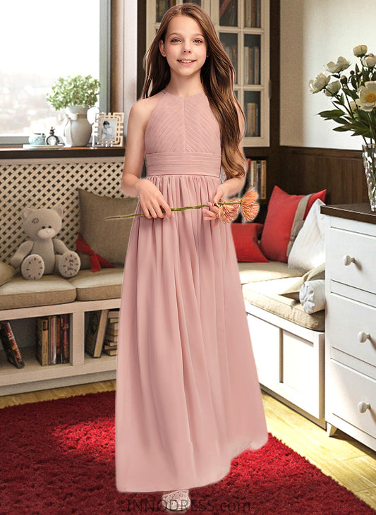 Florence A-Line Scoop Neck Floor-Length Chiffon Junior Bridesmaid Dress With Ruffle DPP0013451