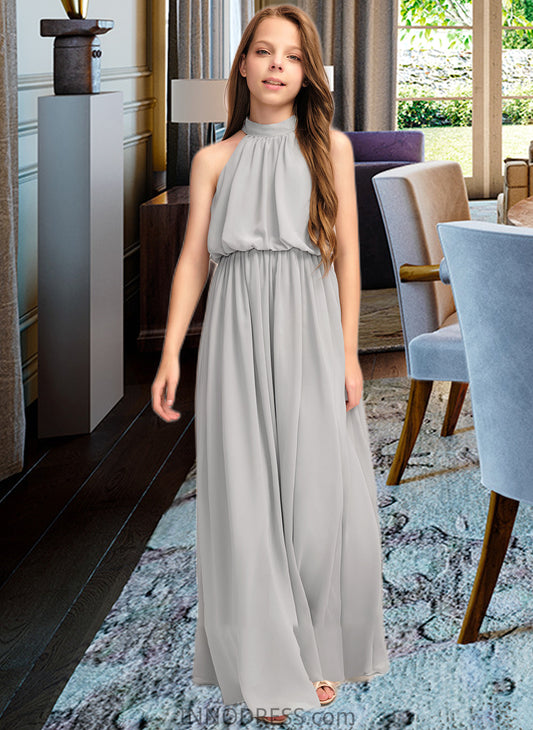 Patience A-Line High Neck Floor-Length Chiffon Junior Bridesmaid Dress With Ruffle DPP0013452