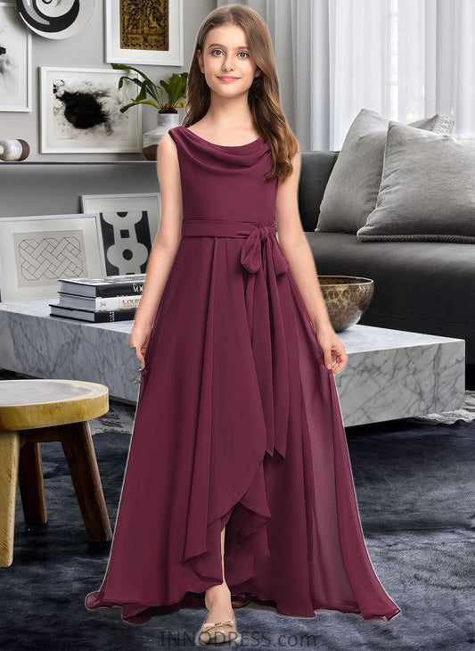 Bryanna A-Line Cowl Neck Asymmetrical Chiffon Junior Bridesmaid Dress With Bow(s) DPP0013454