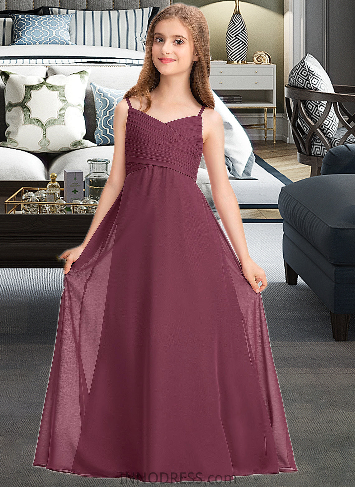 Dalia A-Line Sweetheart Floor-Length Chiffon Junior Bridesmaid Dress With Ruffle DPP0013470