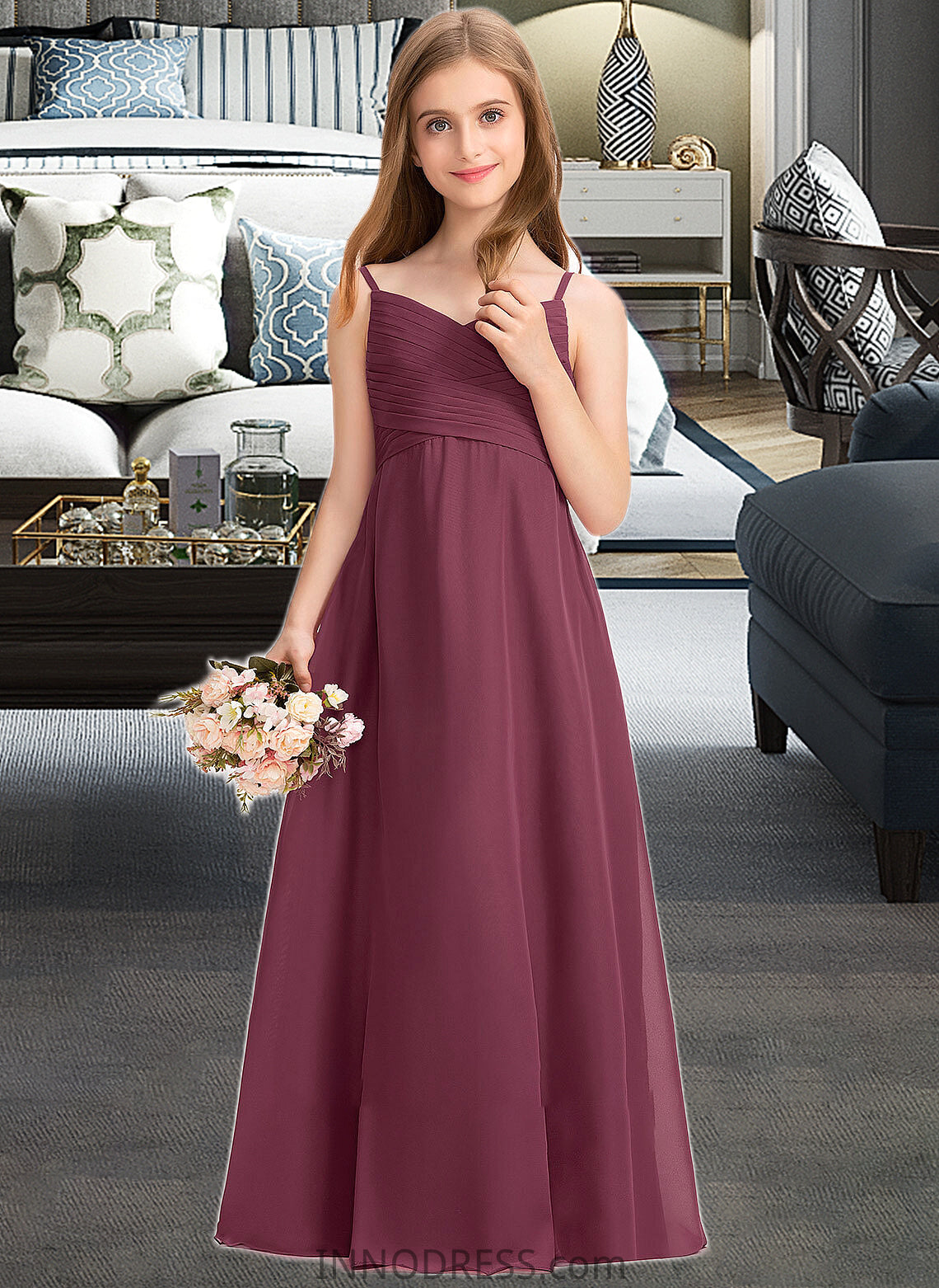 Dalia A-Line Sweetheart Floor-Length Chiffon Junior Bridesmaid Dress With Ruffle DPP0013470