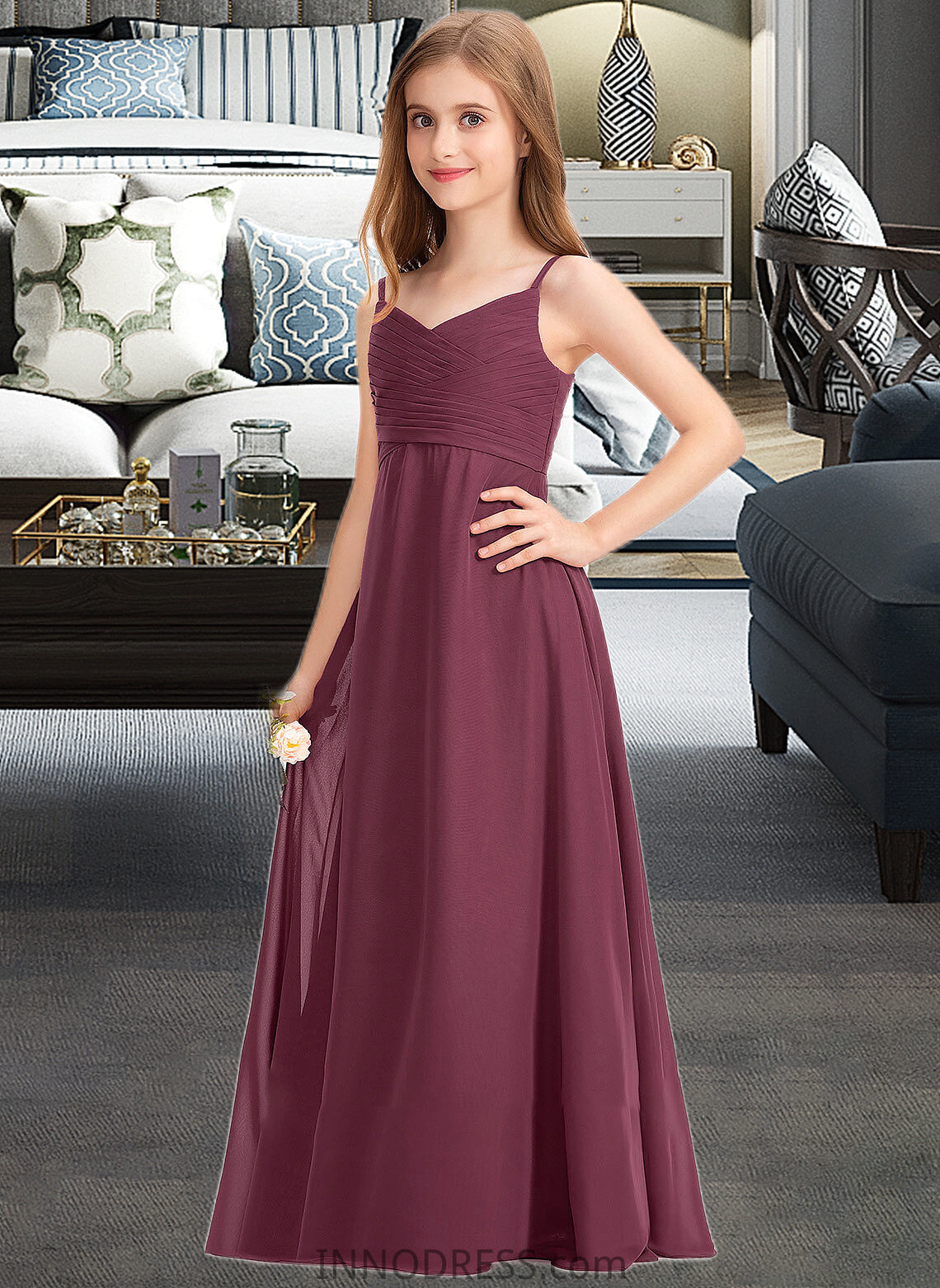 Dalia A-Line Sweetheart Floor-Length Chiffon Junior Bridesmaid Dress With Ruffle DPP0013470