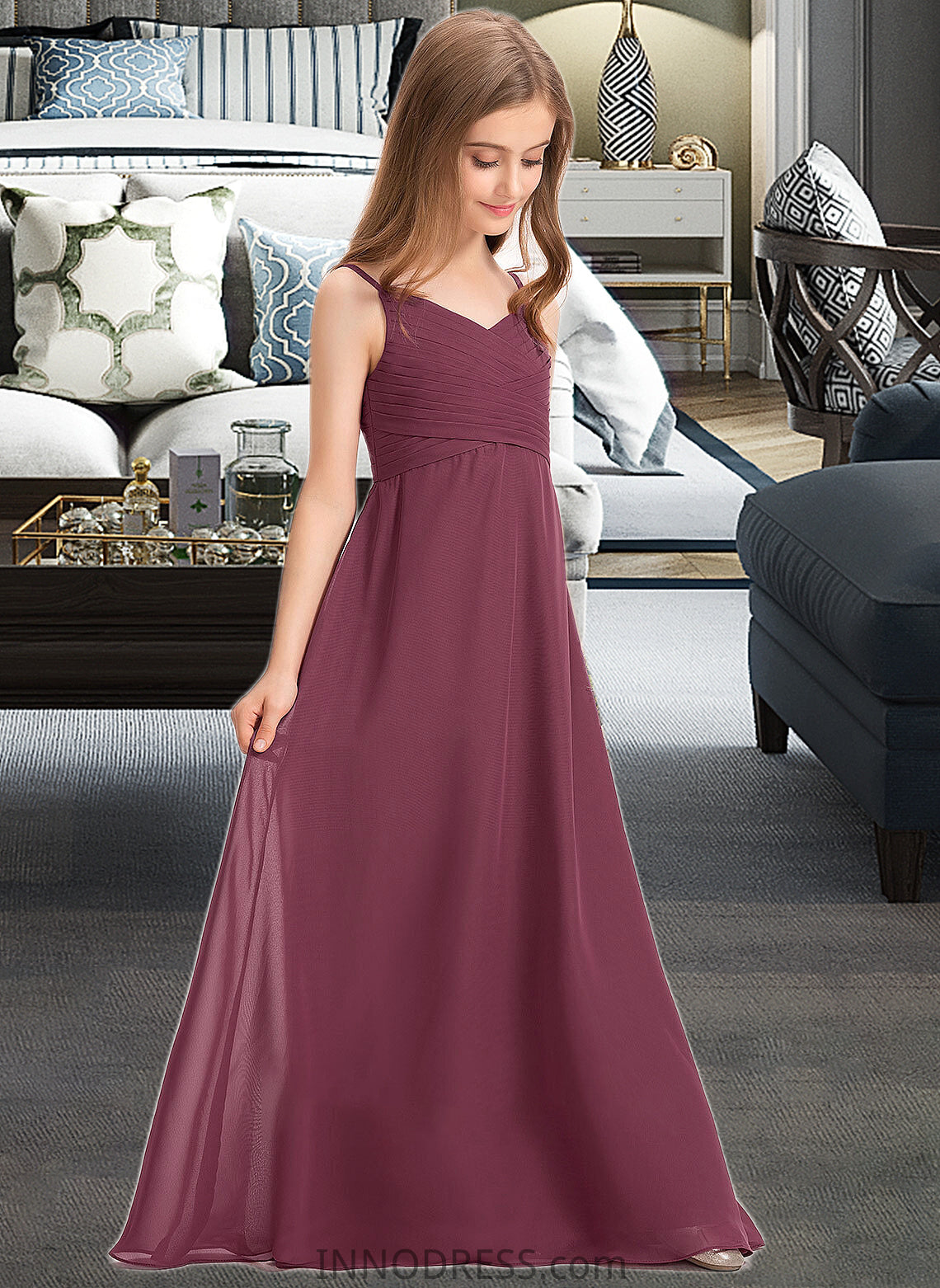 Dalia A-Line Sweetheart Floor-Length Chiffon Junior Bridesmaid Dress With Ruffle DPP0013470