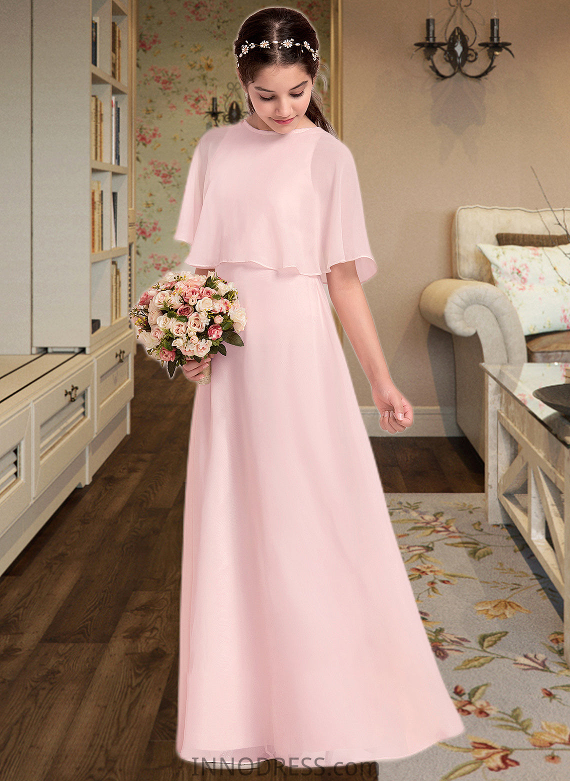 Alejandra A-Line Scoop Neck Floor-Length Chiffon Junior Bridesmaid Dress DPP0013472