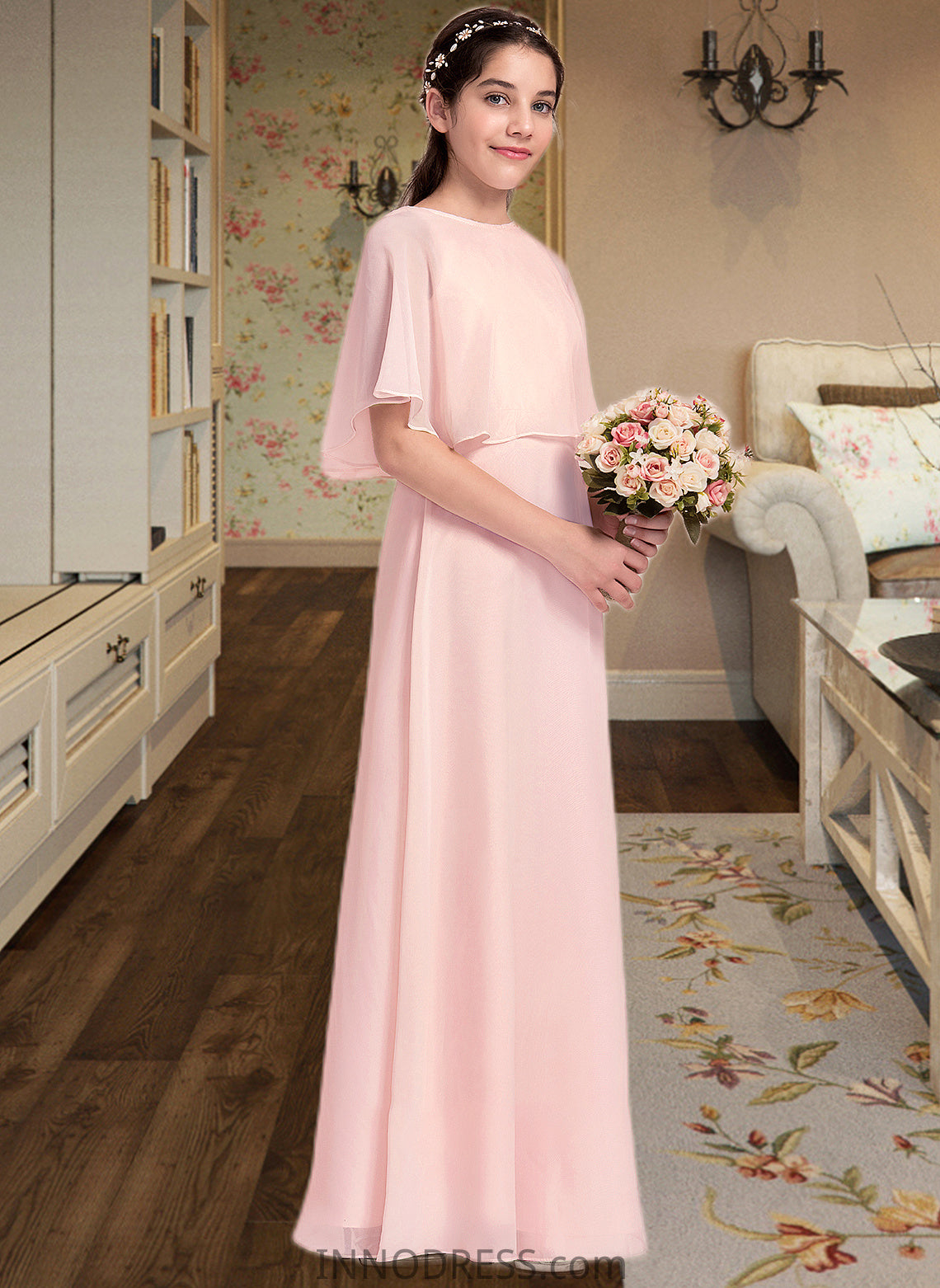 Alejandra A-Line Scoop Neck Floor-Length Chiffon Junior Bridesmaid Dress DPP0013472